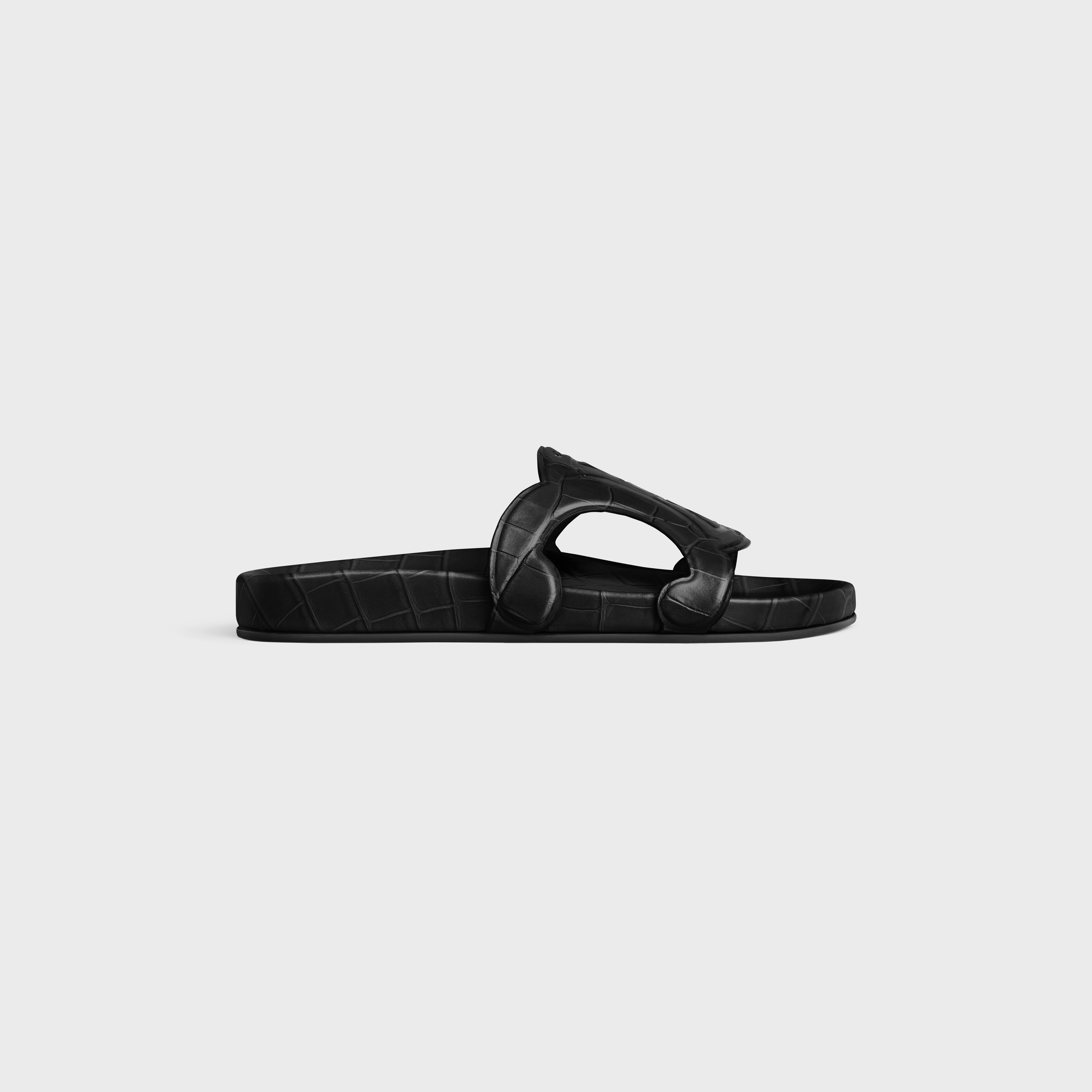 TRIOMPHE SLIDE IN CROCODILE STAMPED CALFSKIN - BLACK | CELINE
